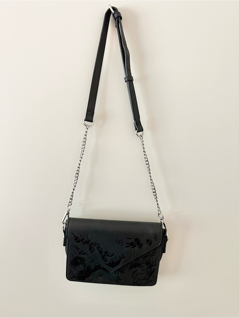 Black Floral-Embroidery Crossbody Bag